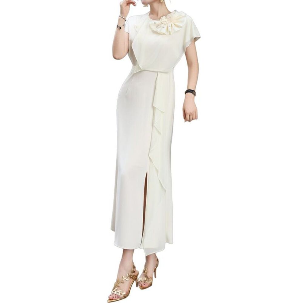 Burryco Womens Short Sleeve Midi Dress, White